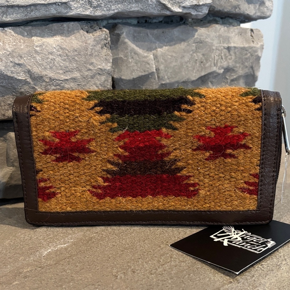 Angel Ranch Aztec Rug,zip & snap top,14 card,1 one checkbook,1 ID, zip coin